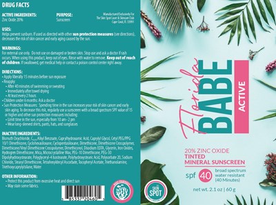 Package Label (Skin Spot Florida Babe Active Tinted Zinc Oxide Mineral Sunscreen 204)